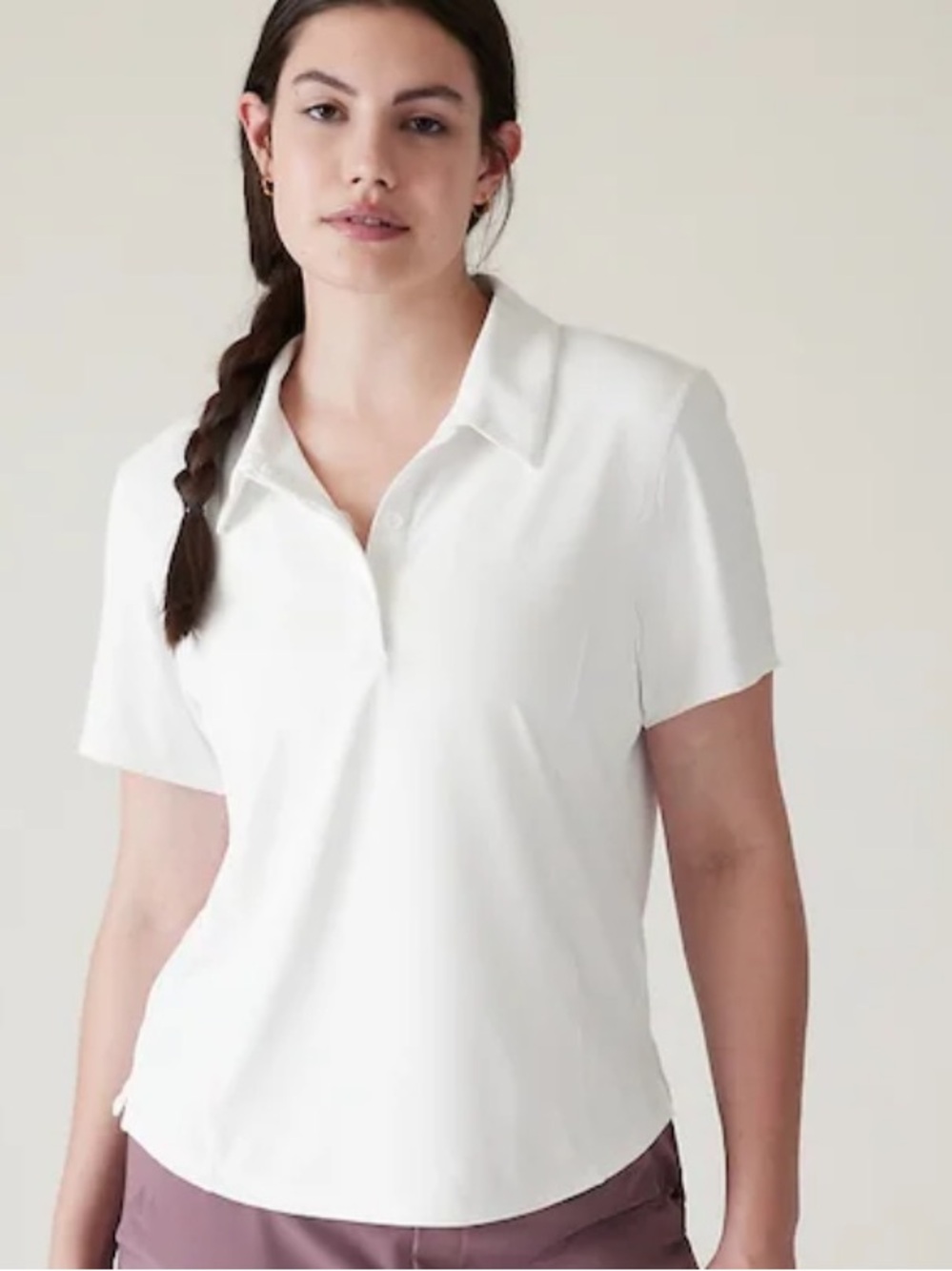 Athleta Advantage White Short-Sleeve Polo Tee